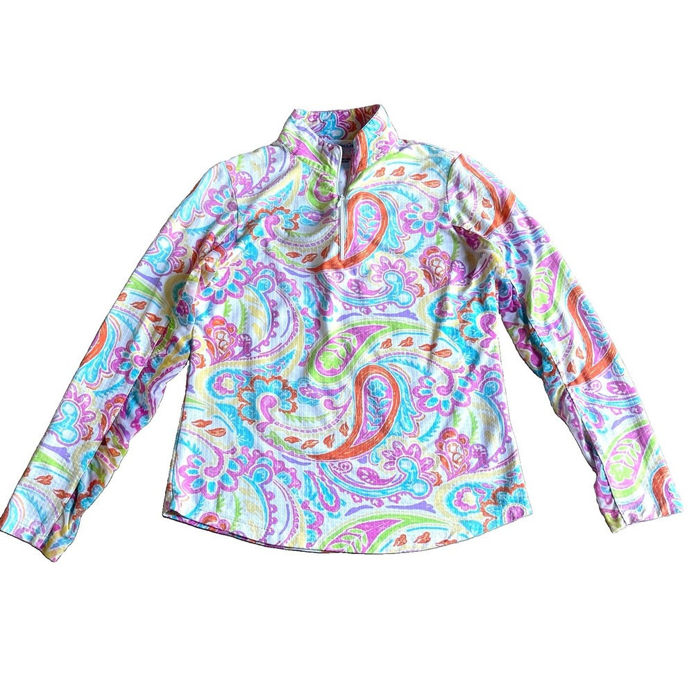 IBKUL Paisley 1/4 Zip Mesh Sleeve Top Golf Tennis Pickleball Small UPF